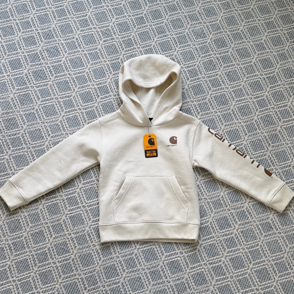 Carhartt Kids Off-White Hoodie with Brown Logo